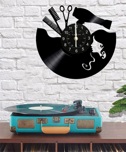 Jahrgang-Vinyl Schallplatten Haar Wanduhr
